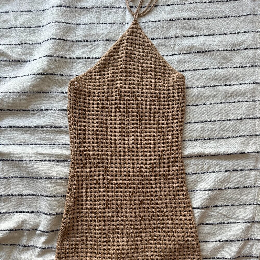 Reformation Martel Sand Open Halter Knit Mini Dress XS - Picture 2 of 5